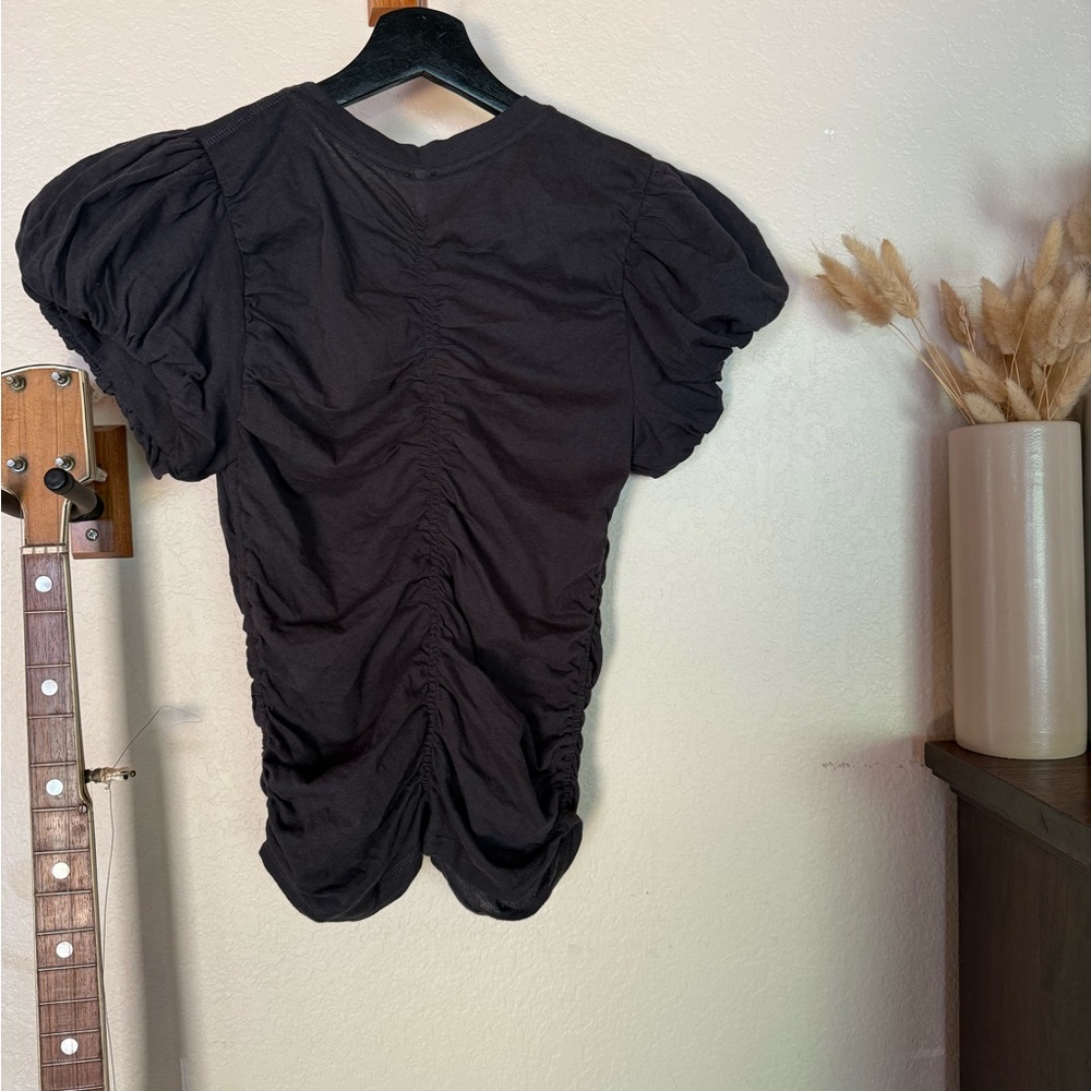 Free People Black Ruched Puff Sleeve Tee - Picture 2 of 3
